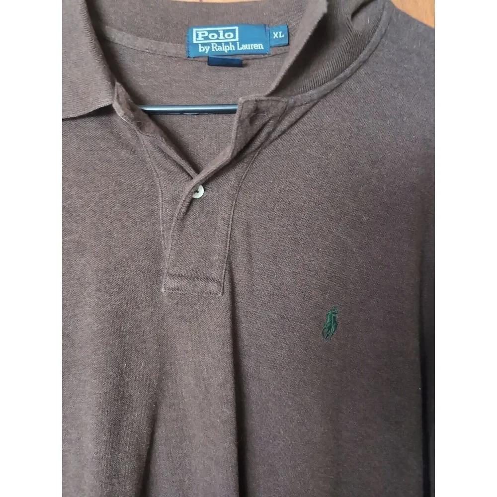Polo Ralph Polo Lauren Long Sleeve Classic Green Pony Collared Shirt‎ Brown XL